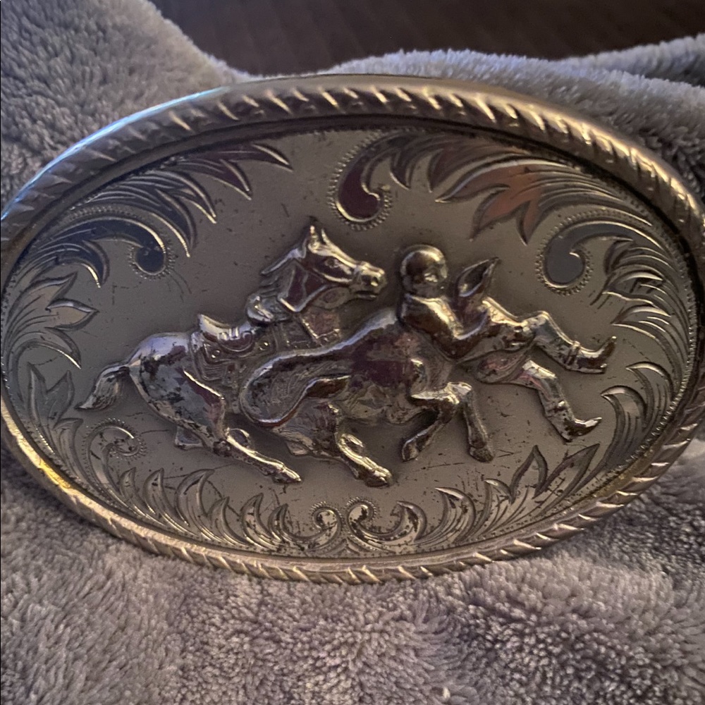 *VINTAGE STERLING SILVER WESTERN BELT BUCKLE